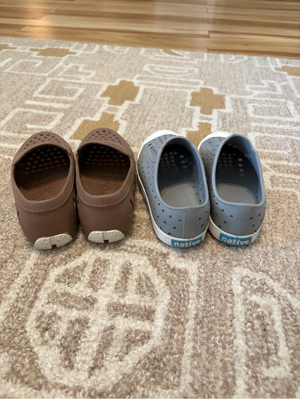 Native Kids Water Shoes — Brown and Light Gray Slip-On Clogs